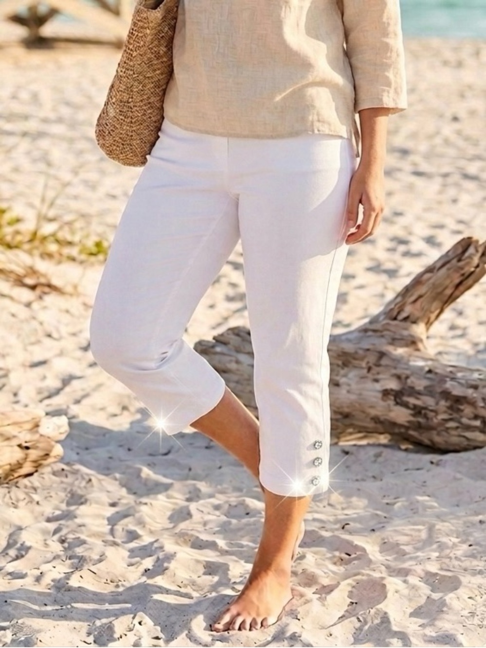 Counterparts White Stretch Crop Pants | Size 10 | Classic Pull-On Career/Resort